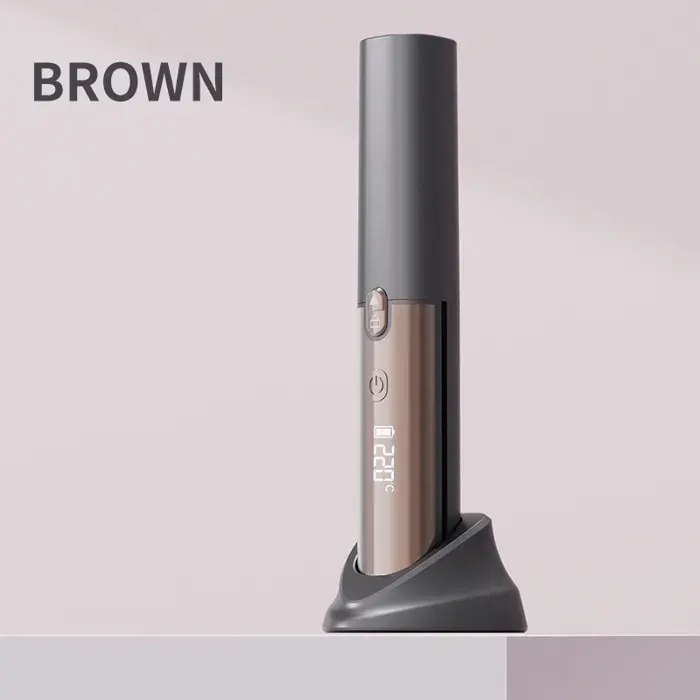 Peigne lissant sans fil 2 pièces 4000mAh céramique marron café