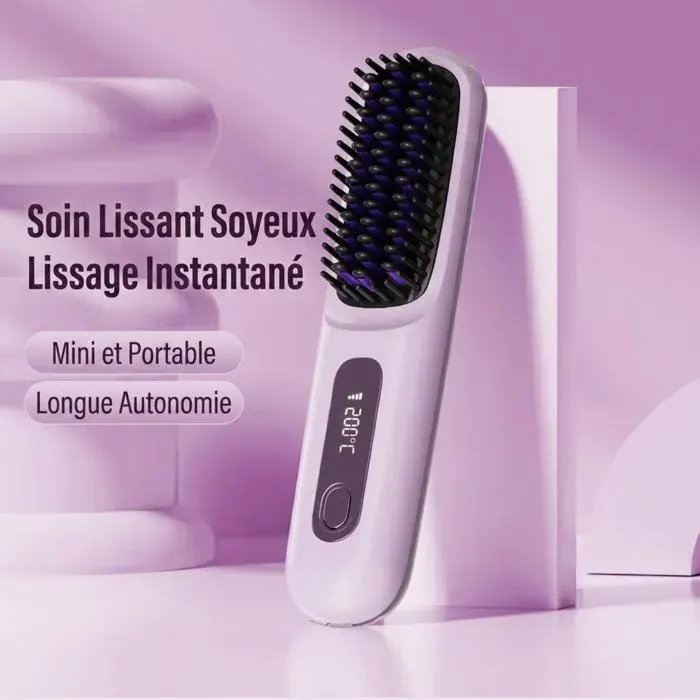 Peigne lissant sans fil rechargeable Type-C chauffage céramique MCH rapide 20s 199 milliards ions négatifs 3 températures