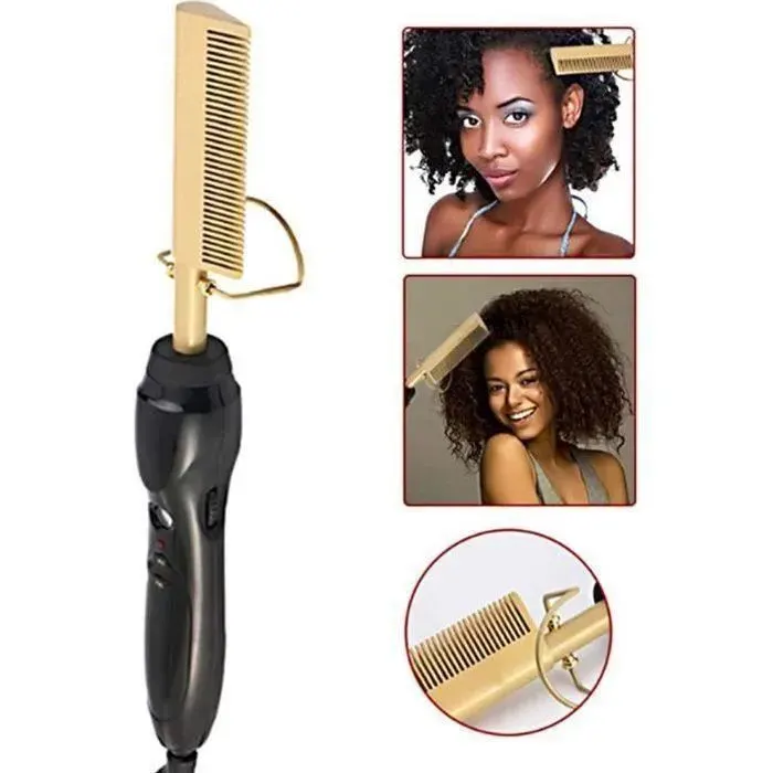 Peigne Lisseur Cheveux - YYV - Multifonctionnel - Chauffage Rapide - 5 Réglages de Chaleur - Noir