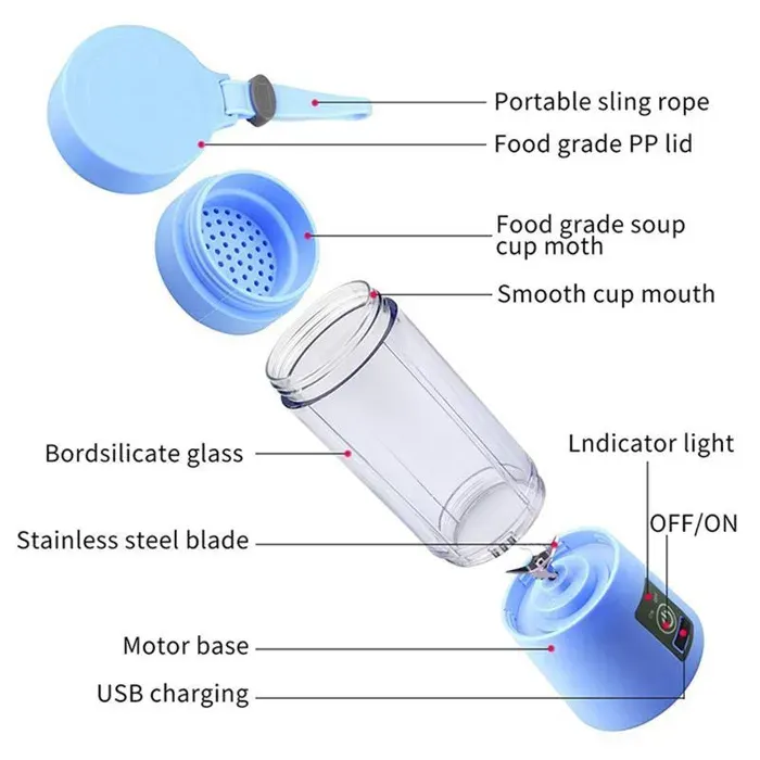 Petit Mixeur Jus de fruit Blender Smoothie Milkshake Portable 380ml USB Bleu YONIS