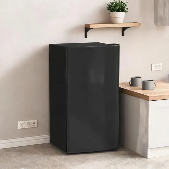 Petit réfrigérateur sous-comptoir 91 L avec zone froide et étagères modulables finition acier noir