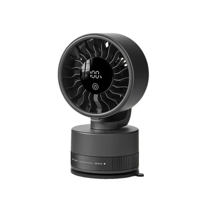 Petit ventilateur à ventouse rechargeable silencieux pivotant 360° écran LED installation sans perçage pour bureau et maison