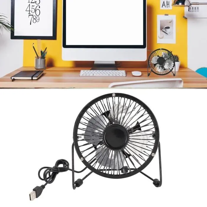 Petit ventilateur de bureau - PAL - Noir - USB - 360° Rotation - Ultra silencieux