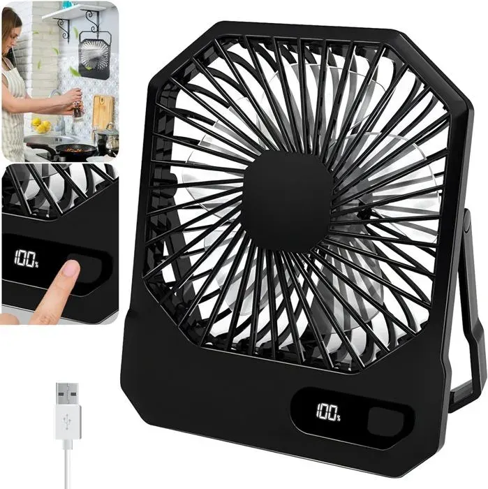 Petit ventilateur de bureau ventilateur de bureau rechargeable avec batterie 3000 mAh ventilateur de voyage portable avec écran