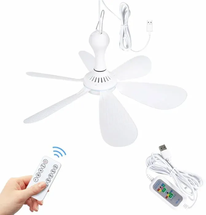 Petit ventilateur de plafond alimenté par USB 6 pales silencieux DC 5 V USB pour intérieur et extérieur camping-car chambre