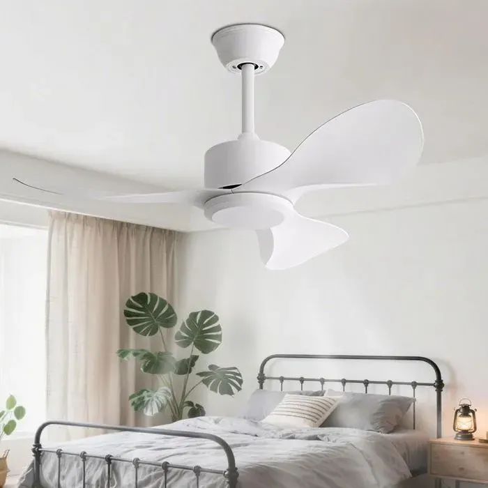 Petit ventilateur plafond sans lampe 56 cm moteur réversible 6 vitesses 3 pales faible consommationCommande par interrupteur