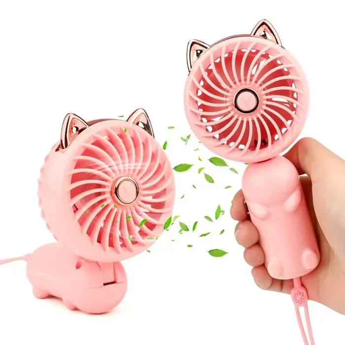 Petit ventilateur portable rechargeable — 3 vitesses — Idéal pour la maison le bureau et les voyages (Rose)