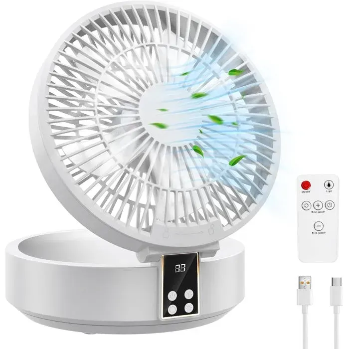 Petit Ventilateur Usb Silencieux De Table Très Silencieux Et Puissant-Batterie Portable Avec Lumière Led-Télécommande-Minuterie