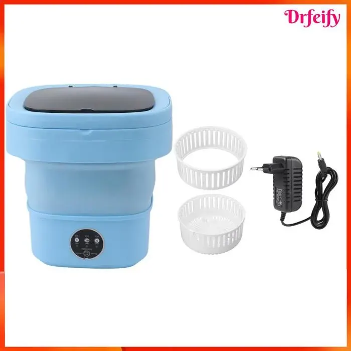 Petite machine à laver pliante - AKOZON - Portable pliable - 100-240 V - Grande capacité - Déshydrateur intégré — coloris Bleu