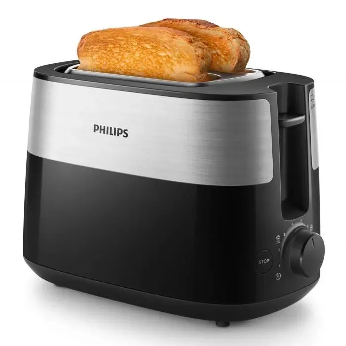 Philips Daily Collection Grille-pain 2 fentes pour toasts plateau pour petits pains métal noir (HD2516/90)