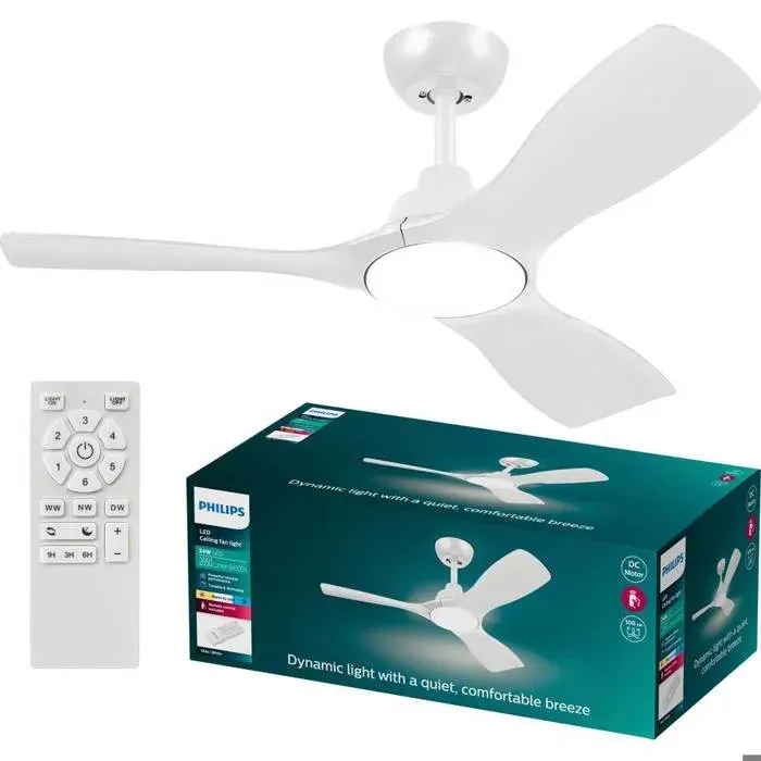 Philips LED Olas Ventilateur de plafond 30 W (Ø x H) 1070 mm x 310 mm blanc avec télécommande variable