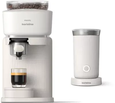 Philips - Machine À Expresso Baristina Bar303/00 Cafetière À Grain Blanche + Mousseur À Lait