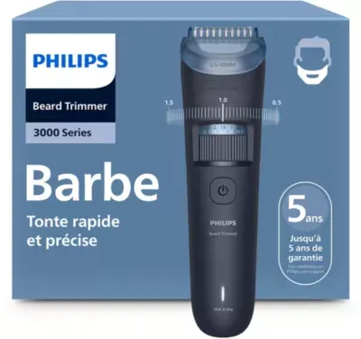 Philips - Tondeuse Barbe Bt3665/15 Series 3000, 40 Hauteurs De Coupe, Précision 0,5 Mm, Autonomie 80 Mn
