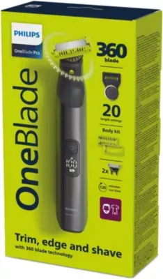 Philips - Tondeuse Multi Usages Oneblade Pro 360 Qp6552/15, Molette Réglable, 14 Hauteurs De Coupe, Précision 0,4 Mm, 120 Mn — coloris Gris