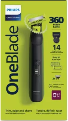 Philips - Tondeuse Multi Usages Oneblade Qp6542/15, Molette Réglable, 14 Hauteurs De Coupe, Précision 0,4 Mm, Autonomie 90 Mn — coloris Noir