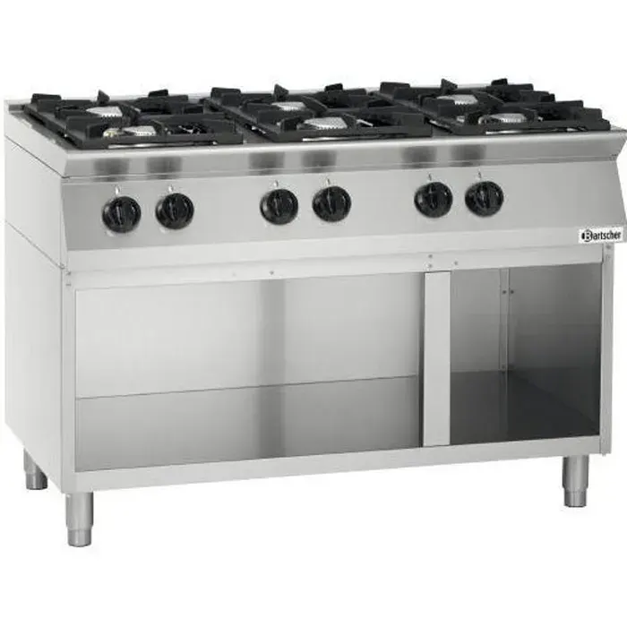 Piano de cuisson 6 brûleurs 285 kW - L1200xP700xH910-955 - soubassement ouvert - Bartscher