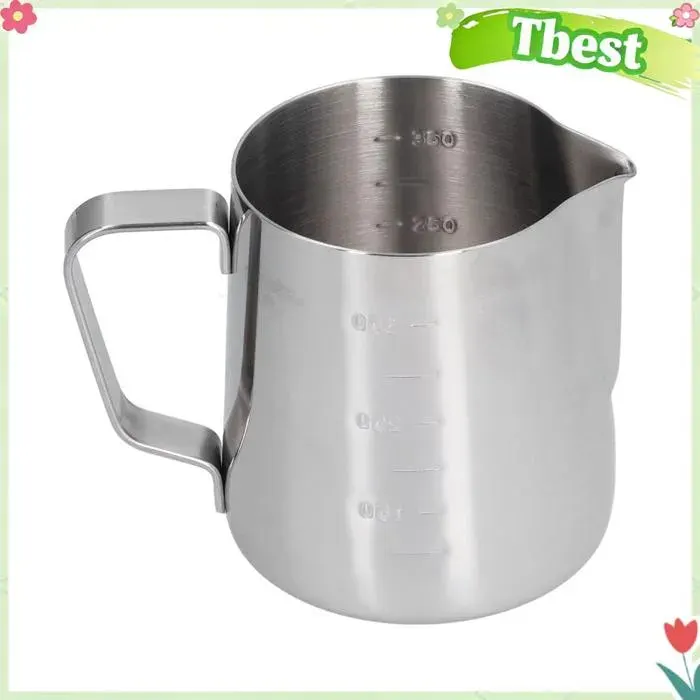 Pichet à mousse de lait pichet à mousseur en acier inoxydable de 400 ml avec marques de mesure bec anti-goutte pour Latte Art