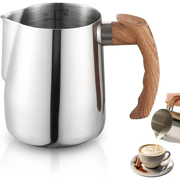 Pichet cappuccino - Mousseur lait inox avec poignée capacité 600ml versage précis pour barista et cuisine NORVYN