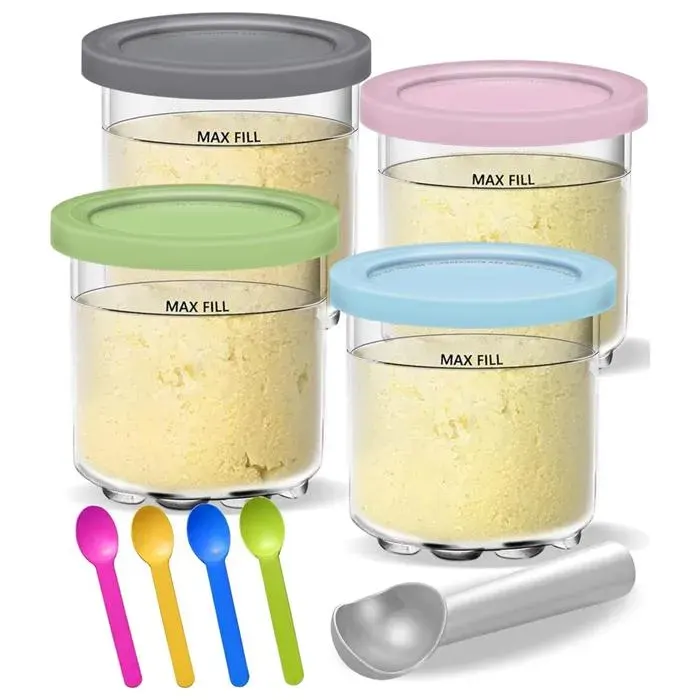 Pintes et Couvercles à la Crème pour Ninja - Paquet de 4 Contenants de Glace Crémeuse Tasses Pots Bacs Ensemble de Boîtes
