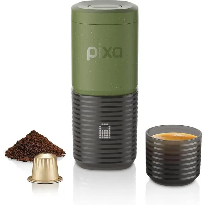 Pixapresso Machine À Café Portable Expresso Cafetière De Voyage Électrique Pour Capsules Et Café Moulu Format Compact Vert Olive