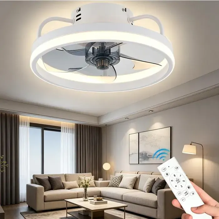 Plafonnier avec ventilateur de plafond ventilateur plafond télécommande et lumière ventilateur plafond intelligent et silencieux — coloris Blanc