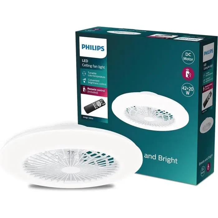 Plafonnier avec ventilateur - PHILIPS - Amigo - 20W+40W - Télécommande incluse - Design contemporain