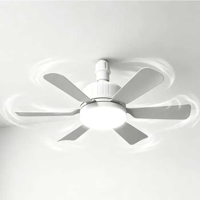 Plafonnier avec ventilateur - PRUMYA - Modèle E27 - 6 pales - LED dimmable 3000–6500K - Moteur DC sans balais