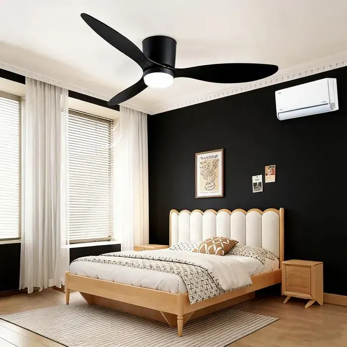 Plafonnier LED avec Ventilateur de Plafond Silencieux et Télécommande 107cm Moteur DC Contrôleur mural + télécommande 45W noir