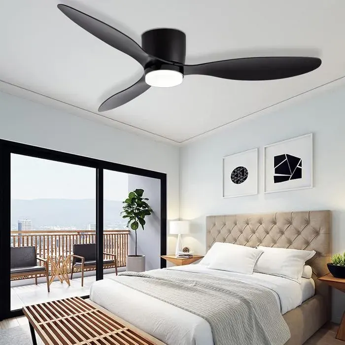 Plafonnier LED avec Ventilateur de Plafond Silencieux Télécommande 107cm Moteur DC Contrôleur mural Ventilateur + télécommande noir