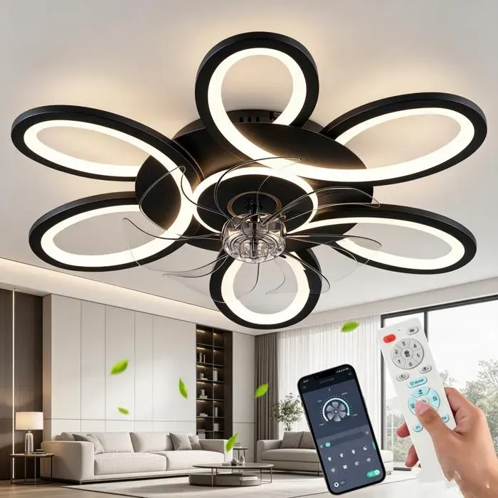 Plafonnier LED avec Ventilateur Plafond avec Lumière 6 Vitesses Fan 25 pouces +Télécommande+APP Contrôle Plafonnier LED+Mode Hiver