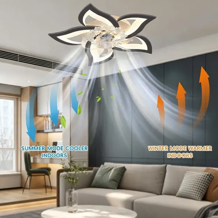 Plafonnier LED ventilateur de plafond Télécommande- 6 vitesses - 3 couleurs - Moteur réversible - Installation rapide - 50W - Noir