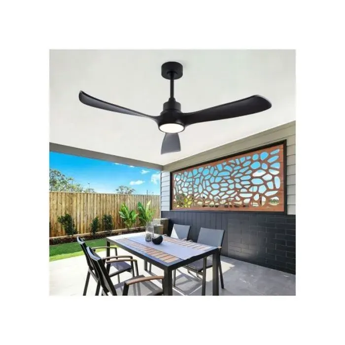 Plafonnier ventilateur 132 cm avec lumière LED télécommande moteur DC réversible silencieux 6 vitesses noir