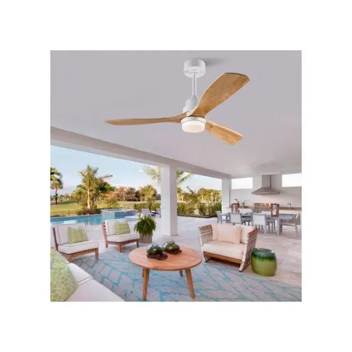 Plafonnier ventilateur 132 cm avec lumière LED télécommande moteur DC silencieux réversible 6 vitesses blanc