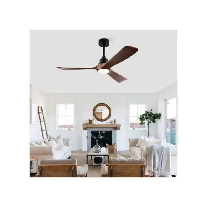 Plafonnier ventilateur 132 cm avec lumière LED télécommande silencieux moteur DC réversible 6 vitesses noir