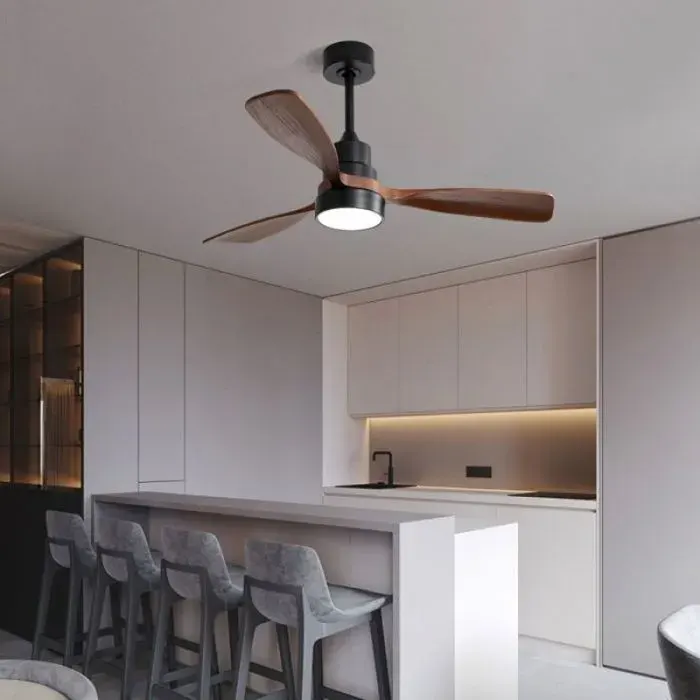 Plafonnier ventilateur 132cm lames bois massif chambre éclairage modulable 6 vitesses moteur DC Ventilateur de plafond