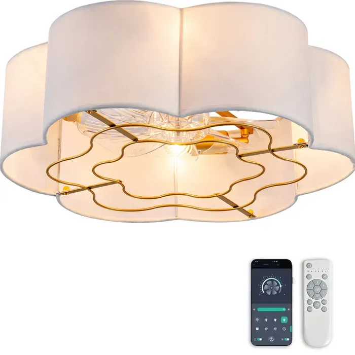 Plafonnier ventilateur 19 pouces avec lumière App Bluetooth et télécommande 6 vitesses réversibles JOINERY