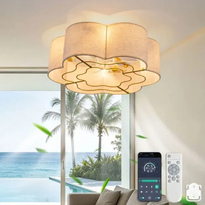 Plafonnier ventilateur 19 pouces pales ABS commande App et télécommande 6 vitesses réversibles pour chambre et chambre