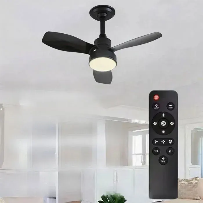 Plafonnier Ventilateur 3 Pales avec Minuterie Éclairage LED et Télécommande pour ChambreNoir