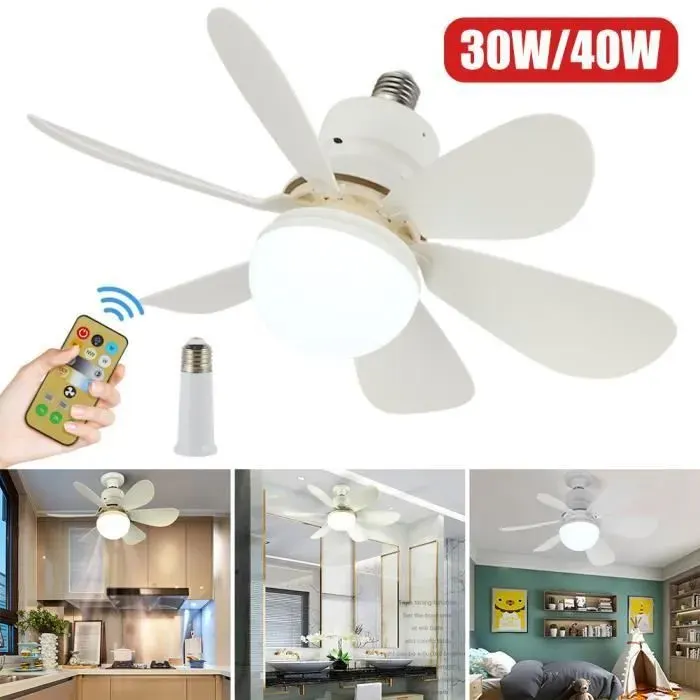Plafonnier ventilateur 40W avec lampe et télécommande 3 vitesses E27ventilateur de plafond-52 X 19.5CM