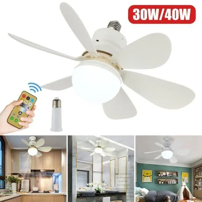 Plafonnier ventilateur 40W avec lampe et télécommande 3 vitesses E27ventilateur de plafond-52 X 19.5CM VENTILATEUR DE PLAFOND