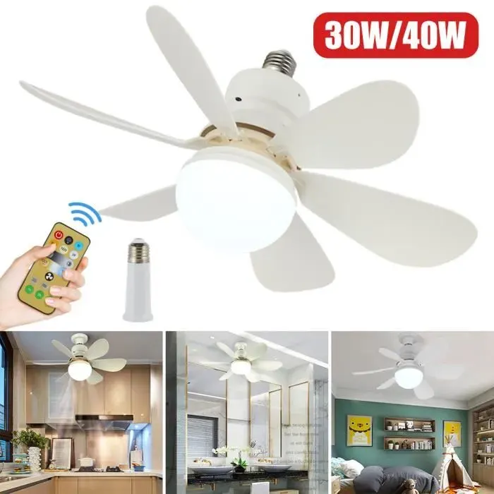 Plafonnier ventilateur 40W avec lampe et télécommande 3 vitessesE27ventilateur de plafond-52 X 19.5CM
