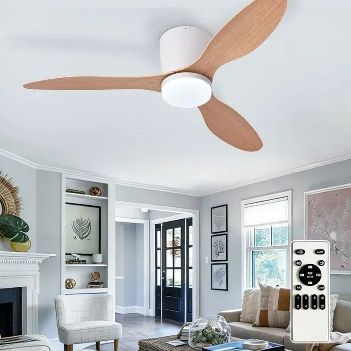 Plafonnier Ventilateur 42 avec Lumière Silencieux Réversible Télécommande et Éclairage LED pour Chambre Salle à