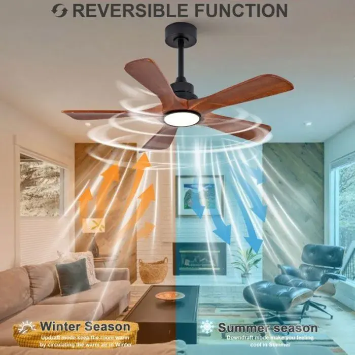 Plafonnier ventilateur 42 pouces avec éclairage 3CCT 5 pales 6 vitesses réversibles lumière LED pilotable par télécommande