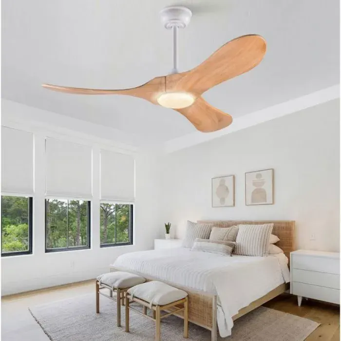 Plafonnier ventilateur 42 pouces avec LED 3 pales en bois télécommande 6 vitesses réversible