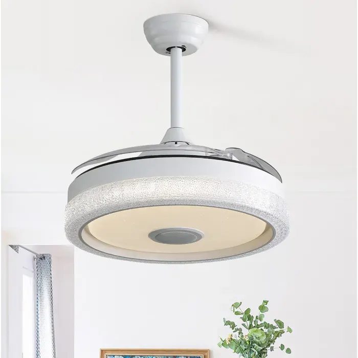 Plafonnier ventilateur 42 pouces blanc avec LED 32W télécommande RGB 3 températures de couleur moteur DC
