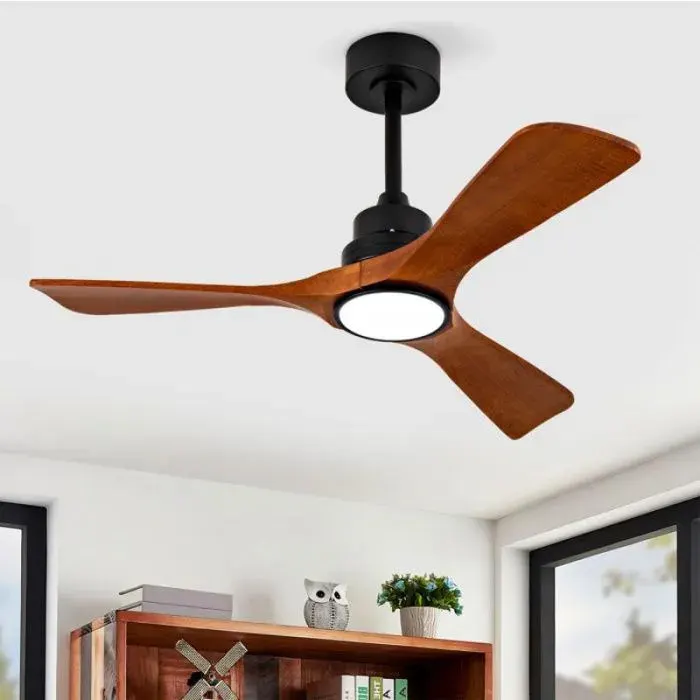 Plafonnier ventilateur 42 Pouces LED 6 Vitesses Moteur DC Réversible Bois Noyer Foncé Noir