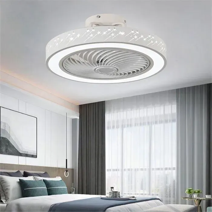 Plafonnier Ventilateur 50 cm avec Télécommande de Plafond LED Sans Pales Éclairage Réglable pour Chambre et Salon