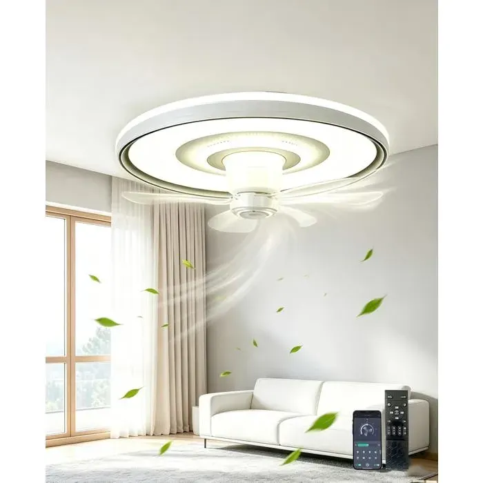 Plafonnier Ventilateur 50cm 6 Vitesses LED Dimmable 3000K-6500K Télécommande & App Salon/Chambre/Bureau