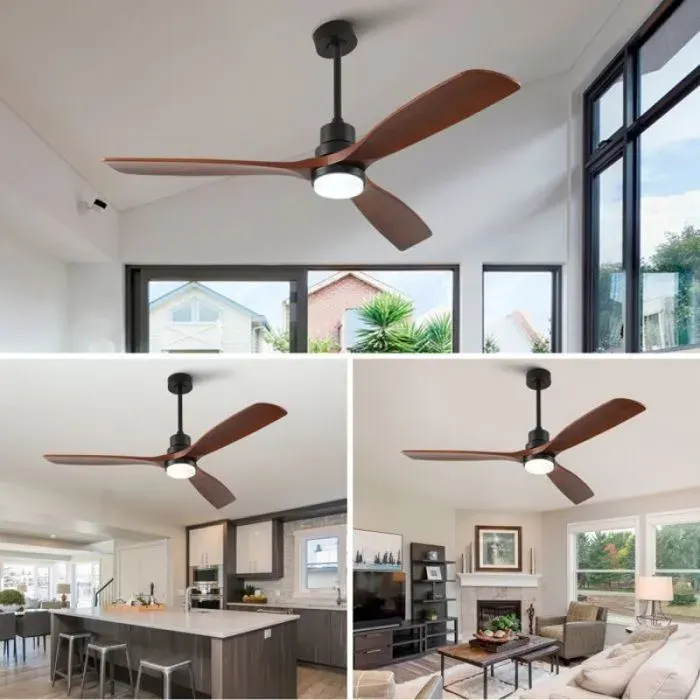 Plafonnier ventilateur 60 pouces 3 pales bois massif moteur DC silencieux réversible 3CCT 6 vitesses télécommande