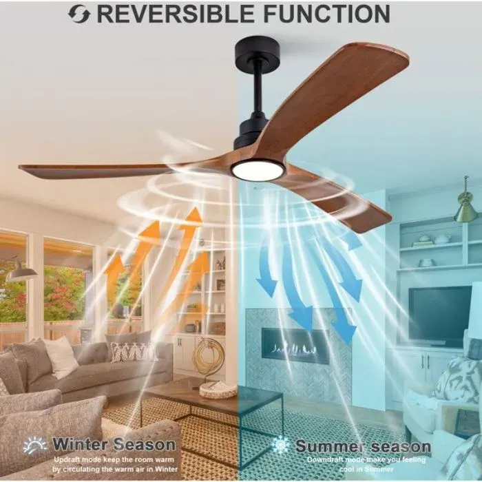 Plafonnier ventilateur 60 pouces 3 pales bois silencieux 6 vitesses réglables lumière 3 couleurs CCT commande mural